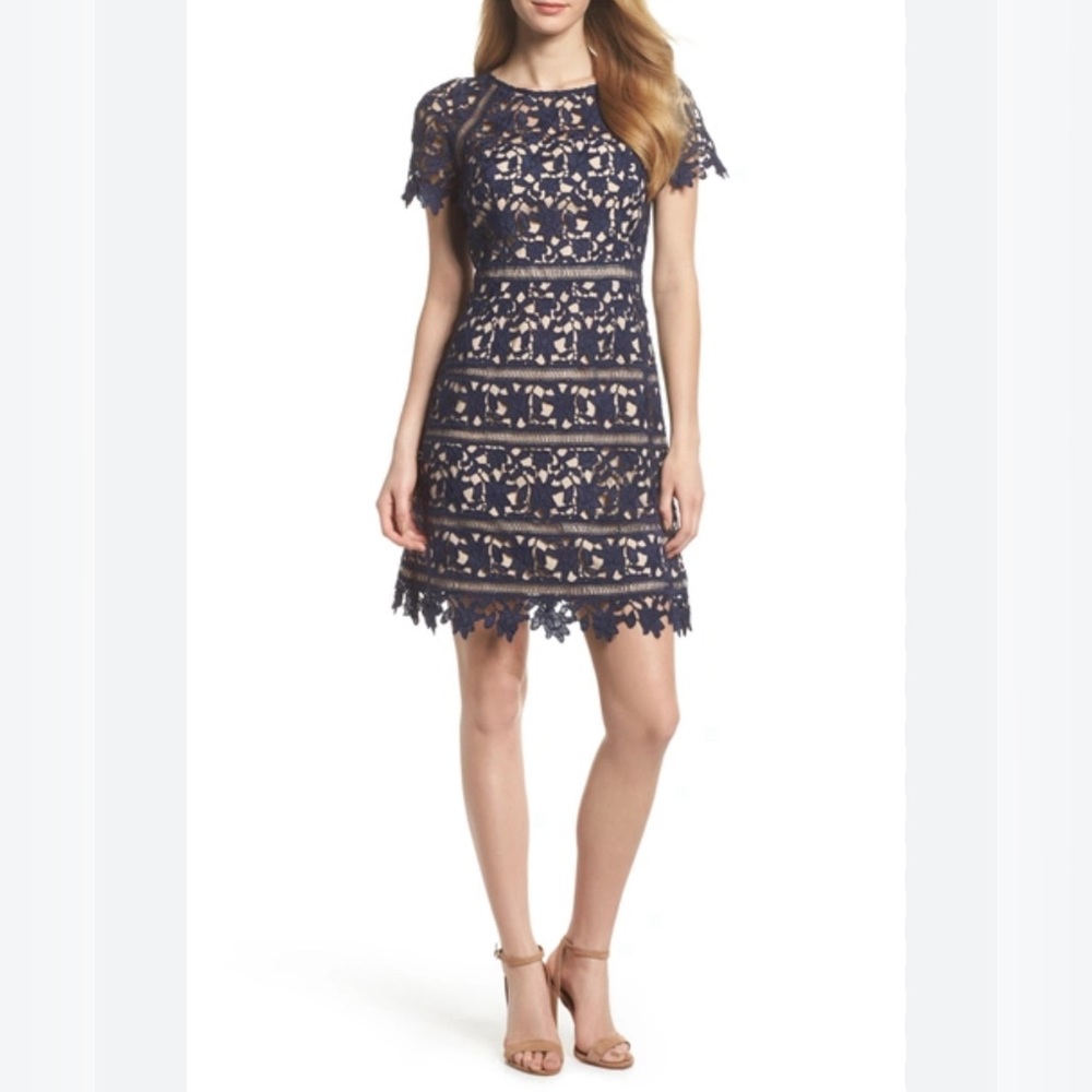 Eliza J crochet overlay dress in navy